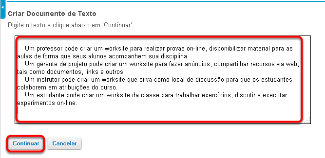 Como eu crio um documento de texto?