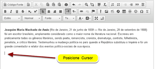 Posicionar o cursor.